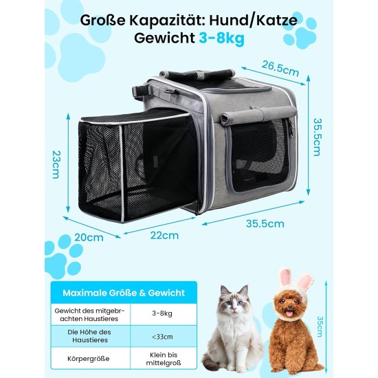 4-in-1 Dog Basket Bicycle, Expandable Dog Backpack up to 8 kg, Robust Bicycle Basket Dog with Cushion, Front Dog Bicycle Basket, Cat Backpack, Large Cats Shoulder Bag, Car Seat, Grey 4-in-1 Dog Basket Bicycle, Expandable Dog Backpack up to 8 kg, Robust Bicycle Basket Dog with Cushion, Front Dog Bicycle Basket, Cat Backpack, Large Cats Shoulder Bag, Car Seat, Grey