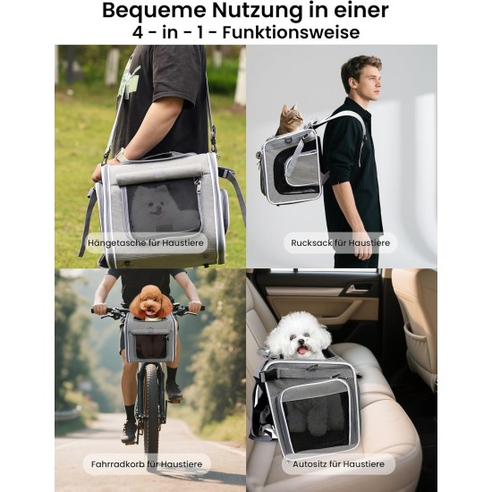4-in-1 Dog Basket Bicycle, Expandable Dog Backpack up to 8 kg, Robust Bicycle Basket Dog with Cushion, Front Dog Bicycle Basket, Cat Backpack, Large Cats Shoulder Bag, Car Seat, Grey 4-in-1 Dog Basket Bicycle, Expandable Dog Backpack up to 8 kg, Robust Bicycle Basket Dog with Cushion, Front Dog Bicycle Basket, Cat Backpack, Large Cats Shoulder Bag, Car Seat, Grey