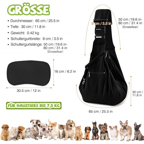 ALLSOPETS Dog Carrier Bag for Small Dogs and Cats, Breathable Dog Sling with Safety Lead, Soft Carry Bag for Travel and Veterinarian (Classic Black) ALLSOPETS Dog Carrier Bag for Small Dogs and Cats, Breathable Dog Sling with Safety Lead, Soft Carry Bag for Travel and Veterinarian (Classic Black)