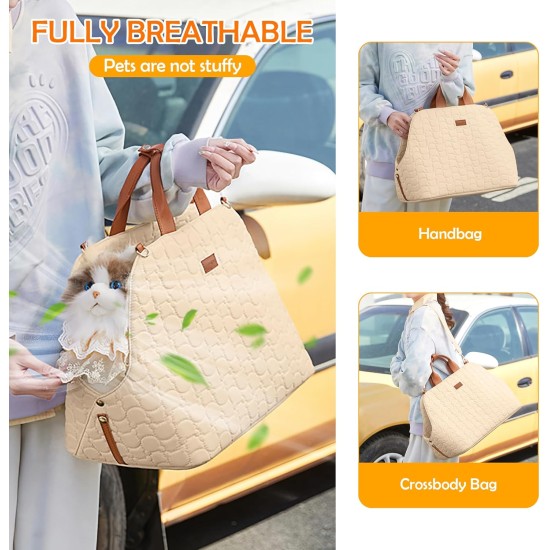 ALLSOPETS Dog Carrier, Cat Handbag, Pet Carrier, Shoulder Bag, Dog Car Seat with Safety Lead and Pockets, Travellers, Pets Carry Bag for Small Dogs, Cats, Khaki ALLSOPETS Dog Carrier, Cat Handbag, Pet Carrier, Shoulder Bag, Dog Car Seat with Safety Lead and Pockets, Travellers, Pets Carry Bag for Small Dogs, Cats, Khaki