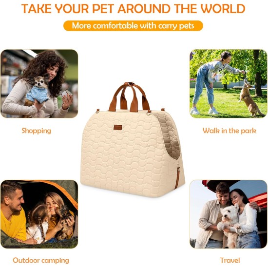 ALLSOPETS Dog Carrier, Cat Handbag, Pet Carrier, Shoulder Bag, Dog Car Seat with Safety Lead and Pockets, Travellers, Pets Carry Bag for Small Dogs, Cats, Khaki ALLSOPETS Dog Carrier, Cat Handbag, Pet Carrier, Shoulder Bag, Dog Car Seat with Safety Lead and Pockets, Travellers, Pets Carry Bag for Small Dogs, Cats, Khaki
