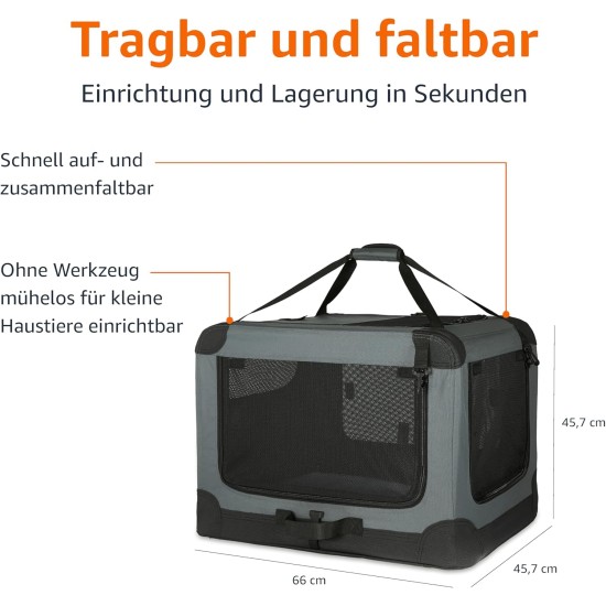 Amazon Basics Portable Folding Travel Kennel with Soft Sides and 4 Doors Large for Cats, Dogs, Rabbits and Other Small Animals, Grey, L 91 x W 61 x H 61 cm Amazon Basics Portable Folding Travel Kennel with Soft Sides and 4 Doors Large for Cats, Dogs, Rabbits and Other Small Animals, Grey, L 91 x W 61 x H 61 cm