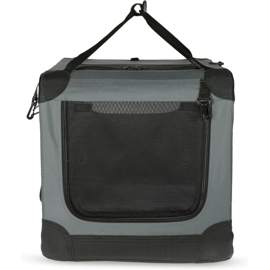 Amazon Basics Portable Folding Travel Kennel with Soft Sides and 4 Doors Large for Cats, Dogs, Rabbits and Other Small Animals, Grey, L 91 x W 61 x H 61 cm Amazon Basics Portable Folding Travel Kennel with Soft Sides and 4 Doors Large for Cats, Dogs, Rabbits and Other Small Animals, Grey, L 91 x W 61 x H 61 cm