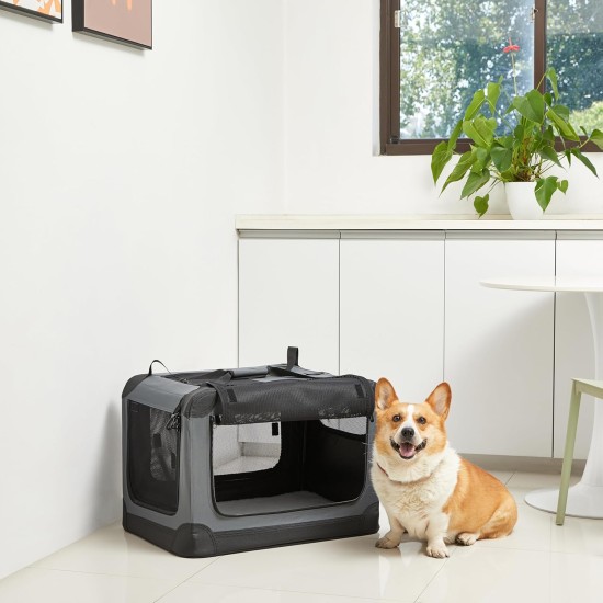 Amazon Basics Portable Folding Travel Kennel with Soft Sides and 4 Doors Large for Cats, Dogs, Rabbits and Other Small Animals, Grey, L 91 x W 61 x H 61 cm Amazon Basics Portable Folding Travel Kennel with Soft Sides and 4 Doors Large for Cats, Dogs, Rabbits and Other Small Animals, Grey, L 91 x W 61 x H 61 cm