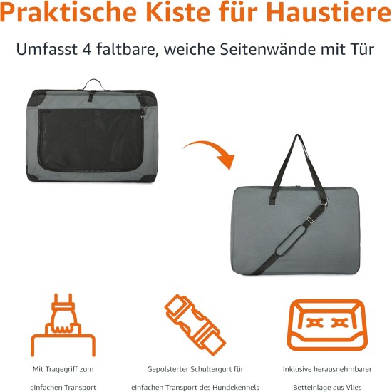 Amazon Basics Portable Folding Travel Kennel with Soft Sides and 4 Doors Large for Cats, Dogs, Rabbits and Other Small Animals, Grey, L 91 x W 61 x H 61 cm Amazon Basics Portable Folding Travel Kennel with Soft Sides and 4 Doors Large for Cats, Dogs, Rabbits and Other Small Animals, Grey, L 91 x W 61 x H 61 cm