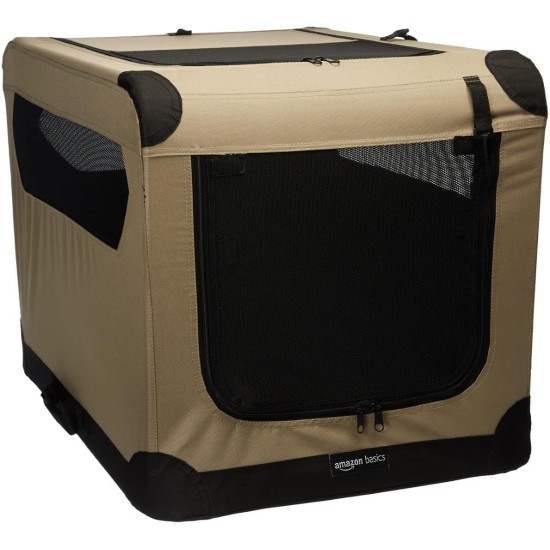 Amazon Basics Portable Folding Travel Kennel with Soft Sides and 4 Doors Large for Cats, Dogs, Rabbits and Other Small Animals, Grey, L 91 x W 61 x H 61 cm Amazon Basics Portable Folding Travel Kennel with Soft Sides and 4 Doors Large for Cats, Dogs, Rabbits and Other Small Animals, Grey, L 91 x W 61 x H 61 cm