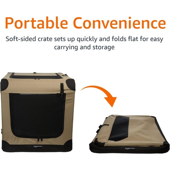 Amazon Basics Portable Folding Travel Kennel with Soft Sides and 4 Doors Large for Cats, Dogs, Rabbits and Other Small Animals, Grey, L 91 x W 61 x H 61 cm Amazon Basics Portable Folding Travel Kennel with Soft Sides and 4 Doors Large for Cats, Dogs, Rabbits and Other Small Animals, Grey, L 91 x W 61 x H 61 cm
