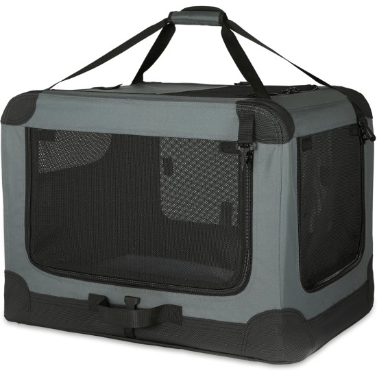 Amazon Basics Portable Folding Travel Kennel with Soft Sides and 4 Doors Large for Cats, Dogs, Rabbits and Other Small Animals, Grey, L 91 x W 61 x H 61 cm Amazon Basics Portable Folding Travel Kennel with Soft Sides and 4 Doors Large for Cats, Dogs, Rabbits and Other Small Animals, Grey, L 91 x W 61 x H 61 cm
