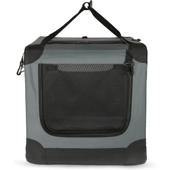 Amazon Basics Portable Folding Travel Kennel with Soft Sides and 4 Doors Large for Cats, Dogs, Rabbits and Other Small Animals, Grey, L 91 x W 61 x H 61 cm Amazon Basics Portable Folding Travel Kennel with Soft Sides and 4 Doors Large for Cats, Dogs, Rabbits and Other Small Animals, Grey, L 91 x W 61 x H 61 cm