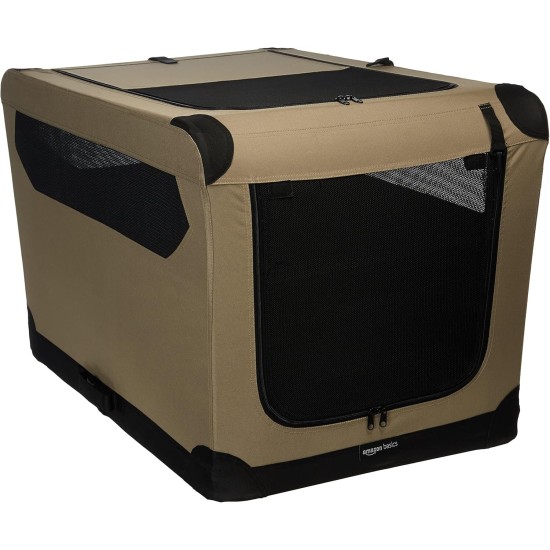 Amazon Basics Portable Folding Travel Kennel with Soft Sides and 4 Doors Large for Cats, Dogs, Rabbits and Other Small Animals, Grey, L 91 x W 61 x H 61 cm Amazon Basics Portable Folding Travel Kennel with Soft Sides and 4 Doors Large for Cats, Dogs, Rabbits and Other Small Animals, Grey, L 91 x W 61 x H 61 cm