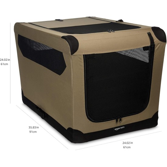 Amazon Basics Portable Folding Travel Kennel with Soft Sides and 4 Doors Large for Cats, Dogs, Rabbits and Other Small Animals, Grey, L 91 x W 61 x H 61 cm Amazon Basics Portable Folding Travel Kennel with Soft Sides and 4 Doors Large for Cats, Dogs, Rabbits and Other Small Animals, Grey, L 91 x W 61 x H 61 cm