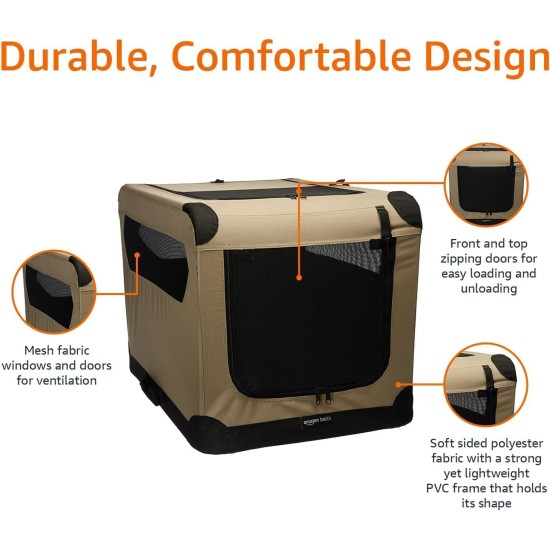Amazon Basics Portable Folding Travel Kennel with Soft Sides and 4 Doors Large for Cats, Dogs, Rabbits and Other Small Animals, Grey, L 91 x W 61 x H 61 cm Amazon Basics Portable Folding Travel Kennel with Soft Sides and 4 Doors Large for Cats, Dogs, Rabbits and Other Small Animals, Grey, L 91 x W 61 x H 61 cm