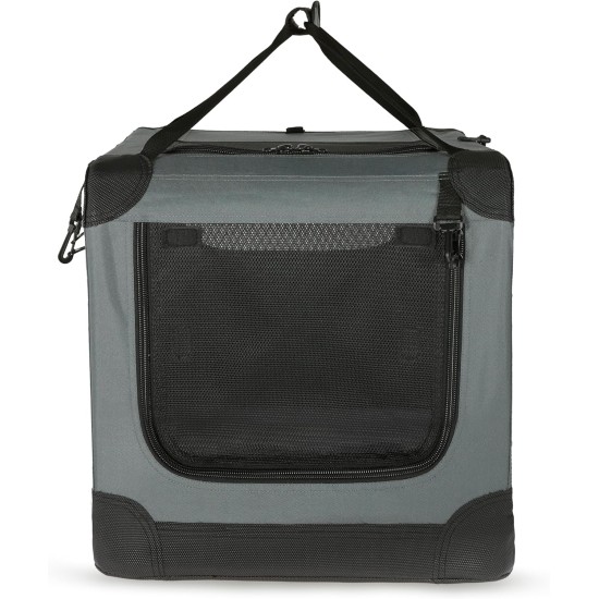 Amazon Basics Portable Folding Travel Kennel with Soft Sides and 4 Doors Large for Cats, Dogs, Rabbits and Other Small Animals, Grey, L 91 x W 61 x H 61 cm Amazon Basics Portable Folding Travel Kennel with Soft Sides and 4 Doors Large for Cats, Dogs, Rabbits and Other Small Animals, Grey, L 91 x W 61 x H 61 cm