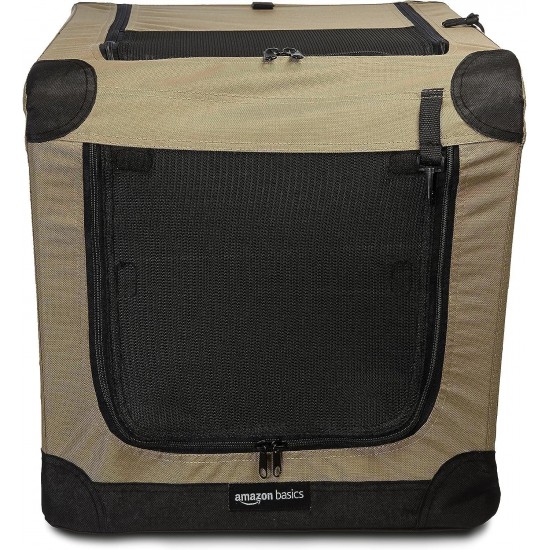 Amazon Basics Portable Folding Travel Kennel with Soft Sides and 4 Doors Large for Cats, Dogs, Rabbits and Other Small Animals, Grey, L 91 x W 61 x H 61 cm Amazon Basics Portable Folding Travel Kennel with Soft Sides and 4 Doors Large for Cats, Dogs, Rabbits and Other Small Animals, Grey, L 91 x W 61 x H 61 cm