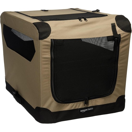 Amazon Basics Portable Folding Travel Kennel with Soft Sides and 4 Doors Large for Cats, Dogs, Rabbits and Other Small Animals, Grey, L 91 x W 61 x H 61 cm Amazon Basics Portable Folding Travel Kennel with Soft Sides and 4 Doors Large for Cats, Dogs, Rabbits and Other Small Animals, Grey, L 91 x W 61 x H 61 cm