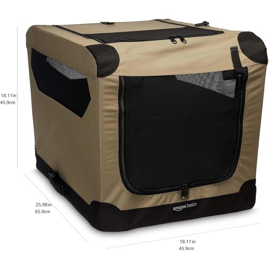Amazon Basics Portable Folding Travel Kennel with Soft Sides and 4 Doors Large for Cats, Dogs, Rabbits and Other Small Animals, Grey, L 91 x W 61 x H 61 cm Amazon Basics Portable Folding Travel Kennel with Soft Sides and 4 Doors Large for Cats, Dogs, Rabbits and Other Small Animals, Grey, L 91 x W 61 x H 61 cm
