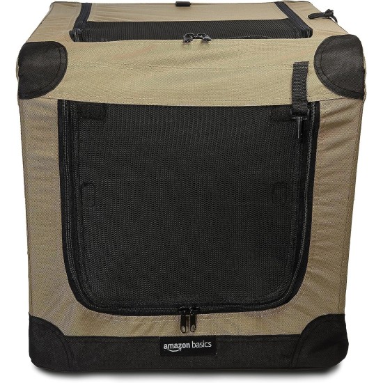 Amazon Basics Portable Folding Travel Kennel with Soft Sides and 4 Doors Large for Cats, Dogs, Rabbits and Other Small Animals, Grey, L 91 x W 61 x H 61 cm Amazon Basics Portable Folding Travel Kennel with Soft Sides and 4 Doors Large for Cats, Dogs, Rabbits and Other Small Animals, Grey, L 91 x W 61 x H 61 cm