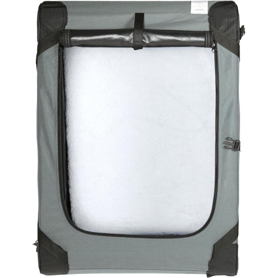 Amazon Basics Portable Folding Travel Kennel with Soft Sides and 4 Doors Large for Cats, Dogs, Rabbits and Other Small Animals, Grey, L 91 x W 61 x H 61 cm Amazon Basics Portable Folding Travel Kennel with Soft Sides and 4 Doors Large for Cats, Dogs, Rabbits and Other Small Animals, Grey, L 91 x W 61 x H 61 cm
