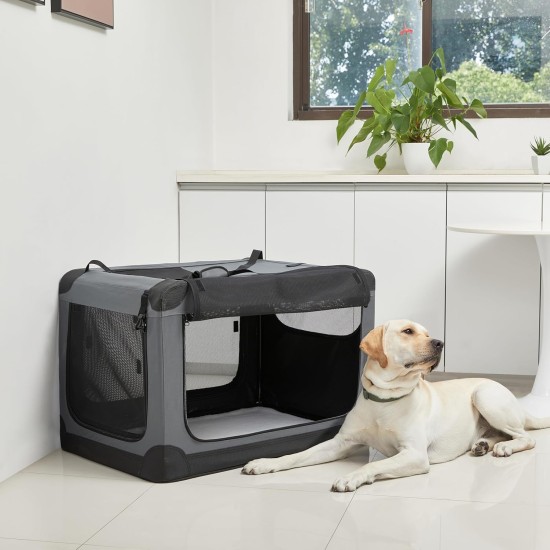 Amazon Basics Portable Folding Travel Kennel with Soft Sides and 4 Doors Large for Cats, Dogs, Rabbits and Other Small Animals, Grey, L 91 x W 61 x H 61 cm Amazon Basics Portable Folding Travel Kennel with Soft Sides and 4 Doors Large for Cats, Dogs, Rabbits and Other Small Animals, Grey, L 91 x W 61 x H 61 cm