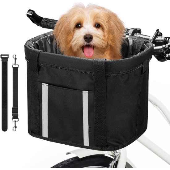 Anzome Foldable Bicycle Basket for Small Pets Cat Dog Removable Bicycle Handlebar Basket Quick Release Easy Installation Removable Bike Bag Mountain Picnic Shopping, m, Black
