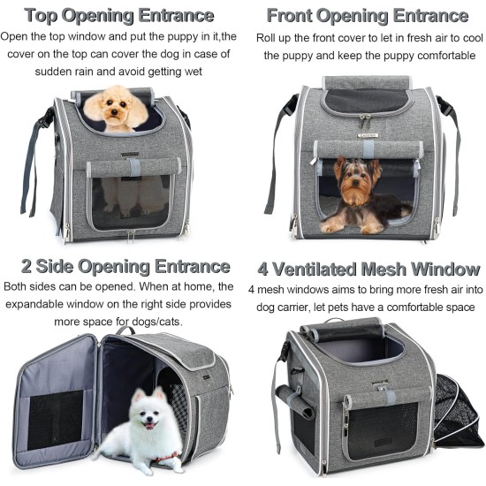 BABEYER Dog Bicycle Basket Expandable Soft Pet Backpack with 4 Open Doors 4 Mesh Windows for Small Dogs Cats Puppies Grey BABEYER Dog Bicycle Basket Expandable Soft Pet Backpack with 4 Open Doors 4 Mesh Windows for Small Dogs Cats Puppies Grey