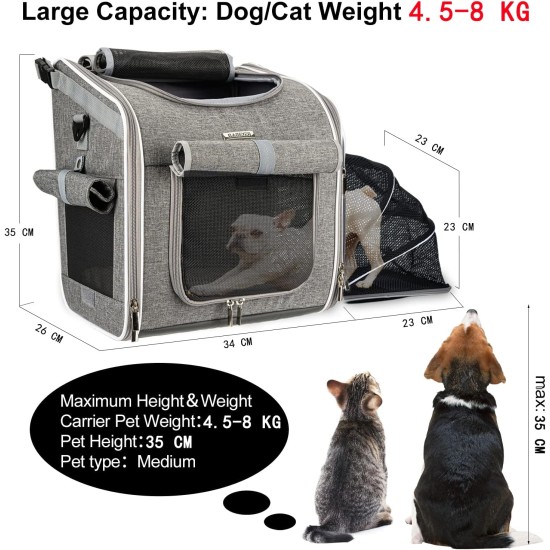 BABEYER Dog Bicycle Basket Expandable Soft Pet Backpack with 4 Open Doors 4 Mesh Windows for Small Dogs Cats Puppies Grey BABEYER Dog Bicycle Basket Expandable Soft Pet Backpack with 4 Open Doors 4 Mesh Windows for Small Dogs Cats Puppies Grey