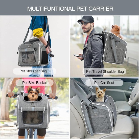 BABEYER Dog Bicycle Basket Expandable Soft Pet Backpack with 4 Open Doors 4 Mesh Windows for Small Dogs Cats Puppies Grey BABEYER Dog Bicycle Basket Expandable Soft Pet Backpack with 4 Open Doors 4 Mesh Windows for Small Dogs Cats Puppies Grey