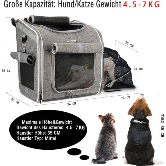 BABEYER Dog Bicycle Basket, Expandable Soft Pet Carrier Backpack with 4 Open Doors, 4 Mesh Window for Small Dog Cat Puppy Grey BABEYER Dog Bicycle Basket, Expandable Soft Pet Carrier Backpack with 4 Open Doors, 4 Mesh Window for Small Dog Cat Puppy Grey