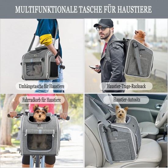 BABEYER Dog Bicycle Basket, Expandable Soft Pet Carrier Backpack with 4 Open Doors, 4 Mesh Window for Small Dog Cat Puppy Grey BABEYER Dog Bicycle Basket, Expandable Soft Pet Carrier Backpack with 4 Open Doors, 4 Mesh Window for Small Dog Cat Puppy Grey