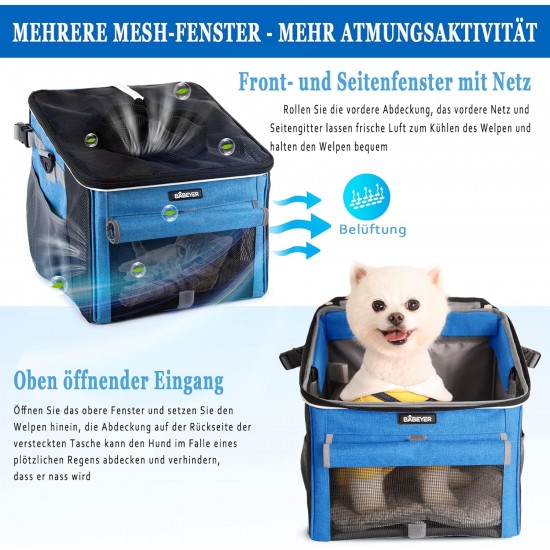 BABEYER Dog Bicycle Basket, Soft Bike Carrier with 4 Mesh Windows for Small Dogs, Cats and Puppies - Blue BABEYER Dog Bicycle Basket, Soft Bike Carrier with 4 Mesh Windows for Small Dogs, Cats and Puppies - Blue