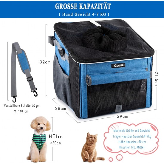 BABEYER Dog Bicycle Basket, Soft Bike Carrier with 4 Mesh Windows for Small Dogs, Cats and Puppies - Blue BABEYER Dog Bicycle Basket, Soft Bike Carrier with 4 Mesh Windows for Small Dogs, Cats and Puppies - Blue