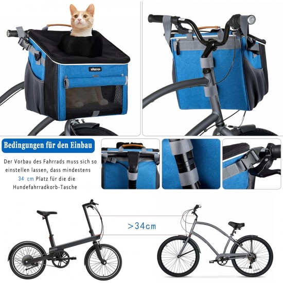 BABEYER Dog Bicycle Basket, Soft Bike Carrier with 4 Mesh Windows for Small Dogs, Cats and Puppies - Blue BABEYER Dog Bicycle Basket, Soft Bike Carrier with 4 Mesh Windows for Small Dogs, Cats and Puppies - Blue