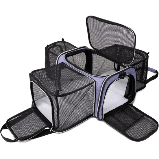 BAGLHER Cat Carrier Airline Approved Soft Side Pet Travel 5 Sides Open Doors 3 Sides Expandable Foldable Dog Carrier with Fleece Pad BAGLHER Cat Carrier Airline Approved Soft Side Pet Travel 5 Sides Open Doors 3 Sides Expandable Foldable Dog Carrier with Fleece Pad