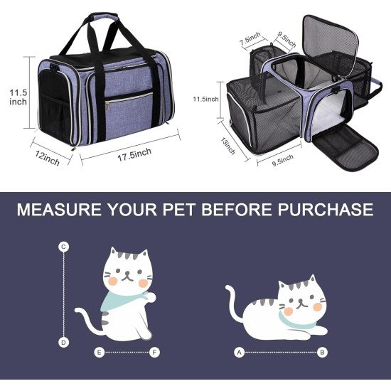 BAGLHER Cat Carrier Airline Approved Soft Side Pet Travel 5 Sides Open Doors 3 Sides Expandable Foldable Dog Carrier with Fleece Pad BAGLHER Cat Carrier Airline Approved Soft Side Pet Travel 5 Sides Open Doors 3 Sides Expandable Foldable Dog Carrier with Fleece Pad