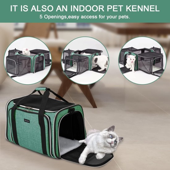 BAGLHER Cat Carrier Airline Approved Soft Side Pet Travel 5 Sides Open Doors 3 Sides Expandable Foldable Dog Carrier with Fleece Pad BAGLHER Cat Carrier Airline Approved Soft Side Pet Travel 5 Sides Open Doors 3 Sides Expandable Foldable Dog Carrier with Fleece Pad