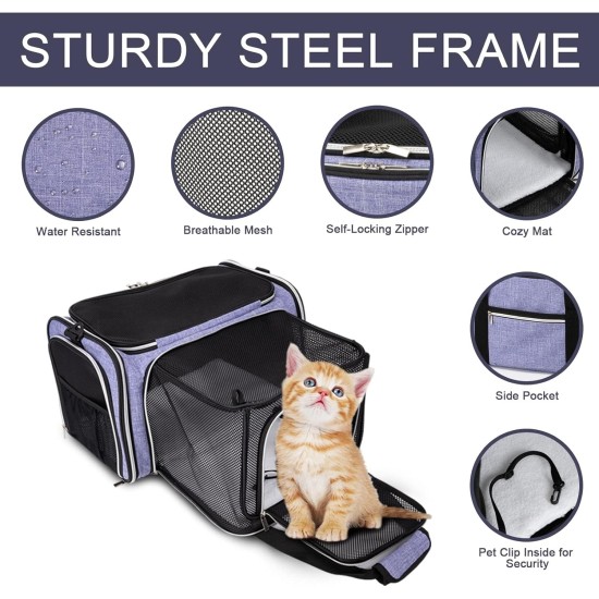 BAGLHER Cat Carrier Airline Approved Soft Side Pet Travel 5 Sides Open Doors 3 Sides Expandable Foldable Dog Carrier with Fleece Pad BAGLHER Cat Carrier Airline Approved Soft Side Pet Travel 5 Sides Open Doors 3 Sides Expandable Foldable Dog Carrier with Fleece Pad