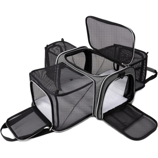 BAGLHER Cat Carrier Airline Approved Soft Side Pet Travel 5 Sides Open Doors 3 Sides Expandable Foldable Dog Carrier with Fleece Pad BAGLHER Cat Carrier Airline Approved Soft Side Pet Travel 5 Sides Open Doors 3 Sides Expandable Foldable Dog Carrier with Fleece Pad