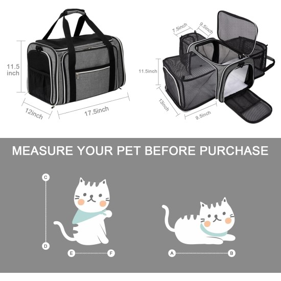 BAGLHER Cat Carrier Airline Approved Soft Side Pet Travel 5 Sides Open Doors 3 Sides Expandable Foldable Dog Carrier with Fleece Pad BAGLHER Cat Carrier Airline Approved Soft Side Pet Travel 5 Sides Open Doors 3 Sides Expandable Foldable Dog Carrier with Fleece Pad
