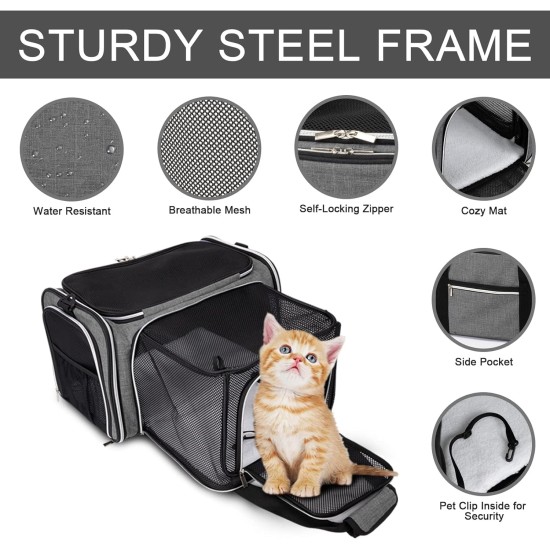 BAGLHER Cat Carrier Airline Approved Soft Side Pet Travel 5 Sides Open Doors 3 Sides Expandable Foldable Dog Carrier with Fleece Pad BAGLHER Cat Carrier Airline Approved Soft Side Pet Travel 5 Sides Open Doors 3 Sides Expandable Foldable Dog Carrier with Fleece Pad