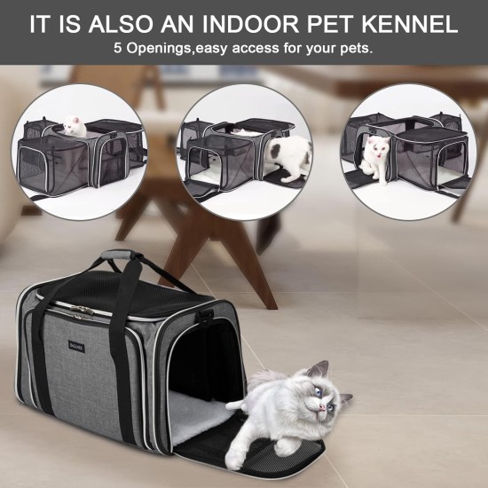 BAGLHER Cat Carrier Airline Approved Soft Side Pet Travel 5 Sides Open Doors 3 Sides Expandable Foldable Dog Carrier with Fleece Pad BAGLHER Cat Carrier Airline Approved Soft Side Pet Travel 5 Sides Open Doors 3 Sides Expandable Foldable Dog Carrier with Fleece Pad