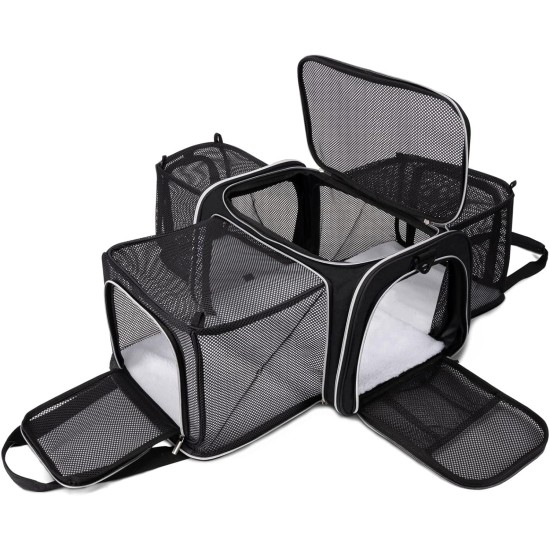 BAGLHER Cat Carrier Airline Approved Soft Side Pet Travel 5 Sides Open Doors 3 Sides Expandable Foldable Dog Carrier with Fleece Pad BAGLHER Cat Carrier Airline Approved Soft Side Pet Travel 5 Sides Open Doors 3 Sides Expandable Foldable Dog Carrier with Fleece Pad