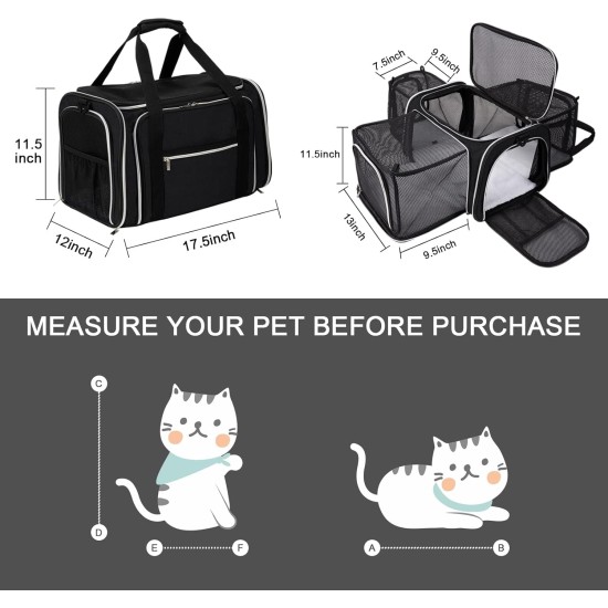 BAGLHER Cat Carrier Airline Approved Soft Side Pet Travel 5 Sides Open Doors 3 Sides Expandable Foldable Dog Carrier with Fleece Pad BAGLHER Cat Carrier Airline Approved Soft Side Pet Travel 5 Sides Open Doors 3 Sides Expandable Foldable Dog Carrier with Fleece Pad