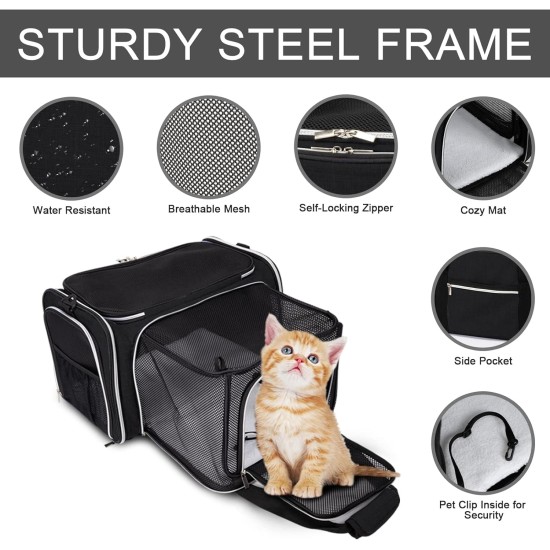BAGLHER Cat Carrier Airline Approved Soft Side Pet Travel 5 Sides Open Doors 3 Sides Expandable Foldable Dog Carrier with Fleece Pad BAGLHER Cat Carrier Airline Approved Soft Side Pet Travel 5 Sides Open Doors 3 Sides Expandable Foldable Dog Carrier with Fleece Pad