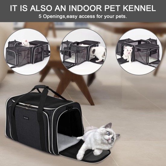 BAGLHER Cat Carrier Airline Approved Soft Side Pet Travel 5 Sides Open Doors 3 Sides Expandable Foldable Dog Carrier with Fleece Pad BAGLHER Cat Carrier Airline Approved Soft Side Pet Travel 5 Sides Open Doors 3 Sides Expandable Foldable Dog Carrier with Fleece Pad