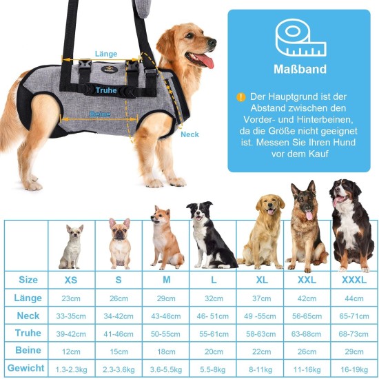 Carrying Aid Harness, Lifting Harness for Medium Dogs, Sling for Medium Dogs, Full Body Harness, Dog Carry Bag with Shoulder Strap, Soft, Waterproof, Adjustable, Grey, XL Carrying Aid Harness, Lifting Harness for Medium Dogs, Sling for Medium Dogs, Full Body Harness, Dog Carry Bag with Shoulder Strap, Soft, Waterproof, Adjustable, Grey, XL