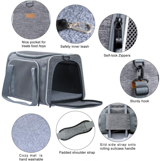 Cat Carrier - Portable Foldable Dog Carrier Soft Side Pocket for Pets up to 15 lbs, Airline Approved Travel Carrier for Puppies Cat Carrier - Portable Foldable Dog Carrier Soft Side Pocket for Pets up to 15 lbs, Airline Approved Travel Carrier for Puppies