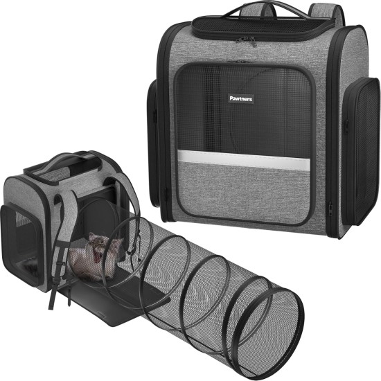 Cat Carrier Backpacks with Expandable Cat Play Tunnel, Airline Approved Pet Backpack for Small Dogs and Large Cats up to 25 lbs, Foldable Cat Travel Carrier Cat Carrier Backpacks with Expandable Cat Play Tunnel, Airline Approved Pet Backpack for Small Dogs and Large Cats up to 25 lbs, Foldable Cat Travel Carrier