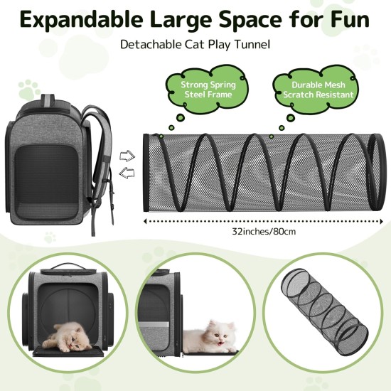 Cat Carrier Backpacks with Expandable Cat Play Tunnel, Airline Approved Pet Backpack for Small Dogs and Large Cats up to 25 lbs, Foldable Cat Travel Carrier Cat Carrier Backpacks with Expandable Cat Play Tunnel, Airline Approved Pet Backpack for Small Dogs and Large Cats up to 25 lbs, Foldable Cat Travel Carrier