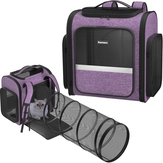 Cat Carrier Backpacks with Expandable Cat Play Tunnel, Airline Approved Pet Backpack for Small Dogs and Large Cats up to 25 lbs, Foldable Cat Travel Carrier Cat Carrier Backpacks with Expandable Cat Play Tunnel, Airline Approved Pet Backpack for Small Dogs and Large Cats up to 25 lbs, Foldable Cat Travel Carrier