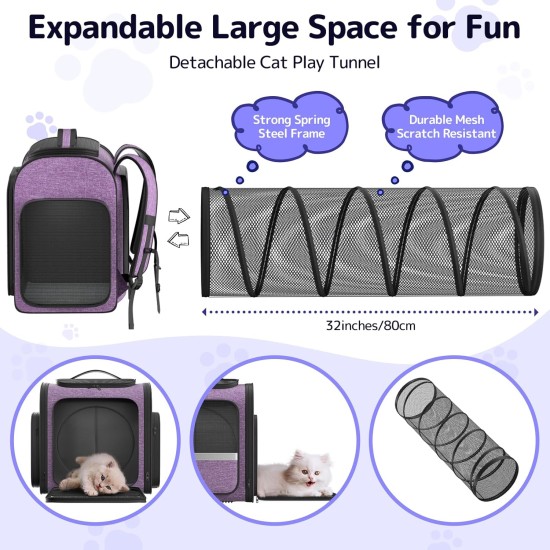 Cat Carrier Backpacks with Expandable Cat Play Tunnel, Airline Approved Pet Backpack for Small Dogs and Large Cats up to 25 lbs, Foldable Cat Travel Carrier Cat Carrier Backpacks with Expandable Cat Play Tunnel, Airline Approved Pet Backpack for Small Dogs and Large Cats up to 25 lbs, Foldable Cat Travel Carrier